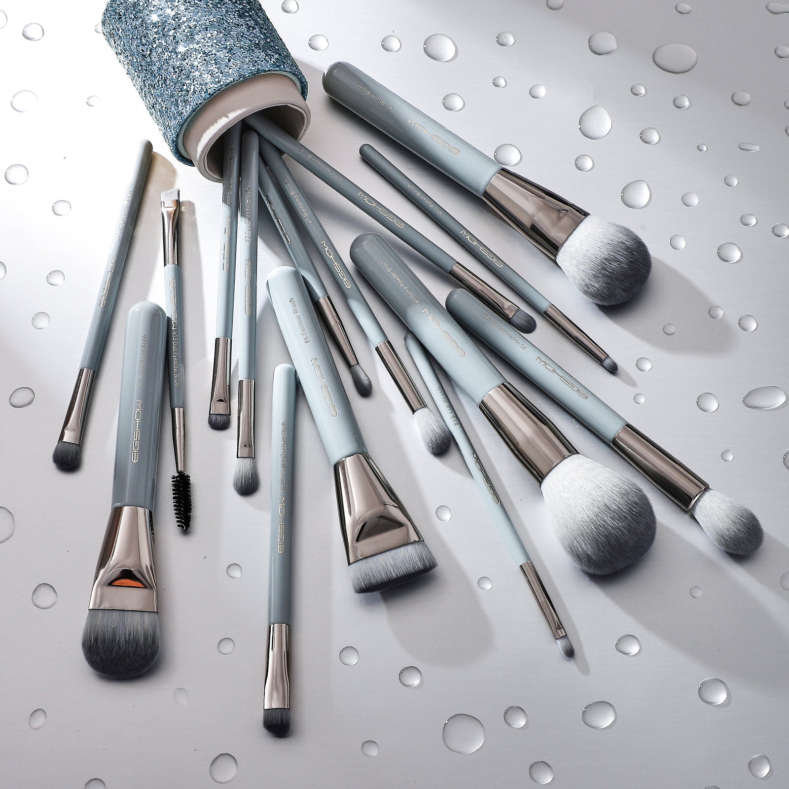 Jade series-15pcs makeup brushes kit-Baby Blue